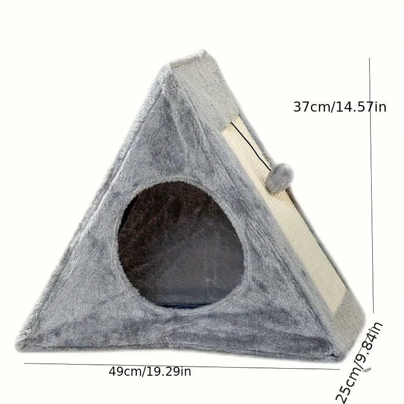 Pet bed for cats under 15 pounds with plush toy ball cat scratching board