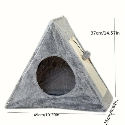 Pet bed for cats under 15 pounds with plush toy ball cat scratching board