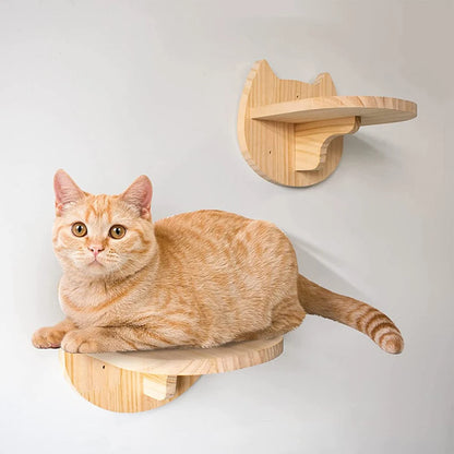 Cat Climbing Shelf with Wall Mounted Four Step Stairway.