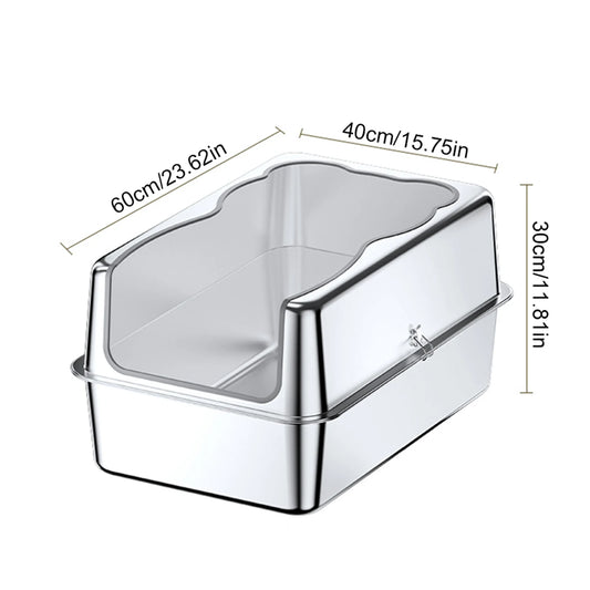 Extra Large Stainless Stell Cat Litter Box with Lid Sifting Litter Box High Sided