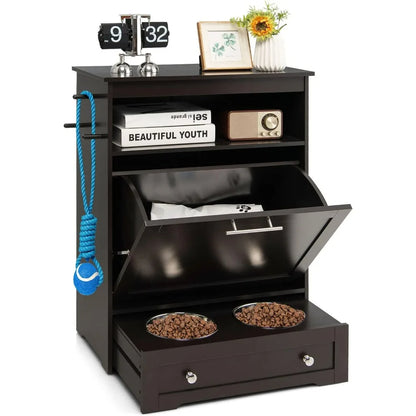 Pet Feeder Station, Dog Food Storage Container with Double Pull Out Dog Bowls,
