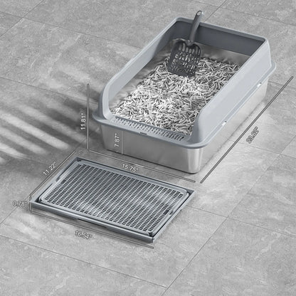 Stainless Steel Cat Litter Box, Litter Box With High Sided For Big Cats,