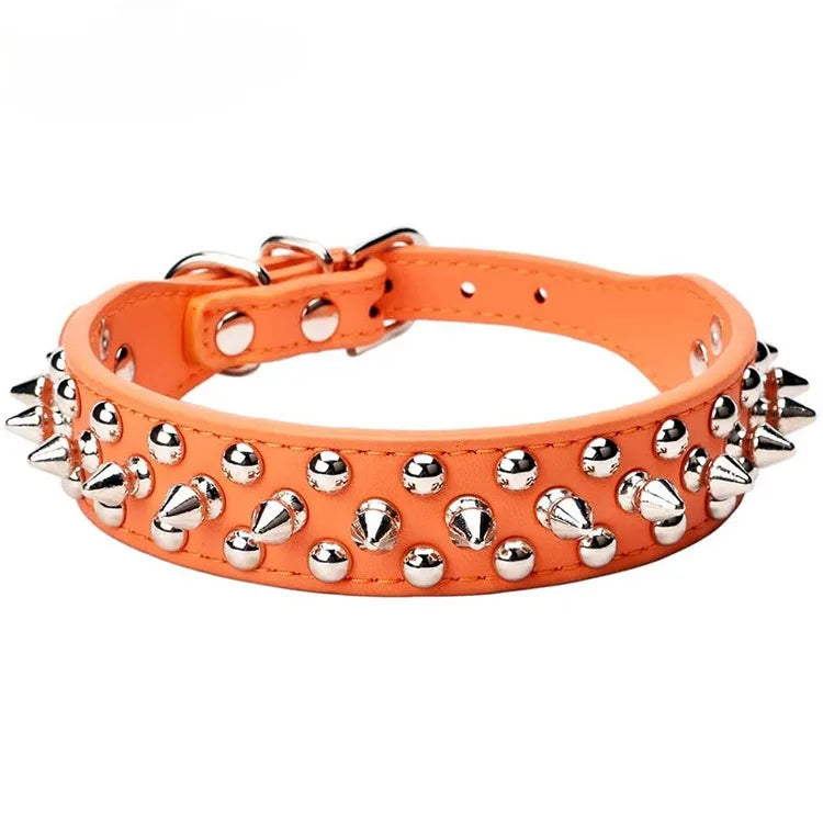 Adjustable Leather Pet Dog Collar Neck Strap. Leather Punk Rivet Spiked Dog Collar Pet Collars for Small Dog Cat