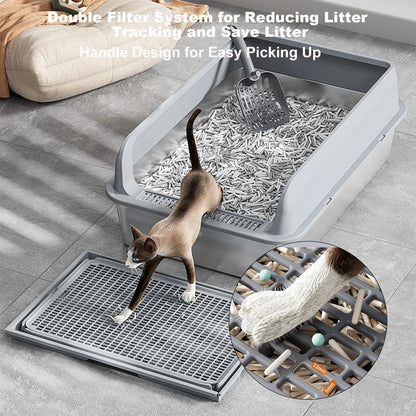 Stainless Steel Cat Litter Box, Litter Box With High Sided For Big Cats,