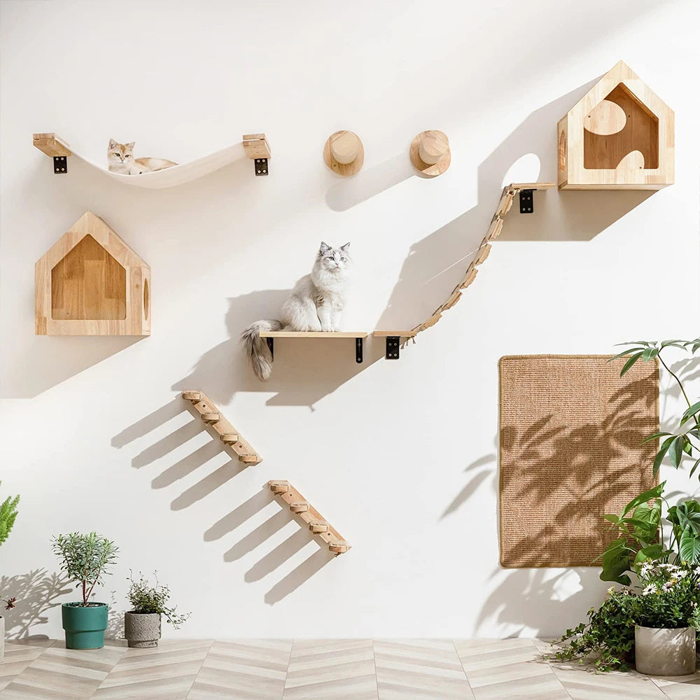 Cat Climbing Shelf with Wall Mounted Four Step Stairway.
