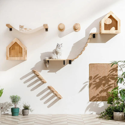 Cat Climbing Shelf with Wall Mounted Four Step Stairway.
