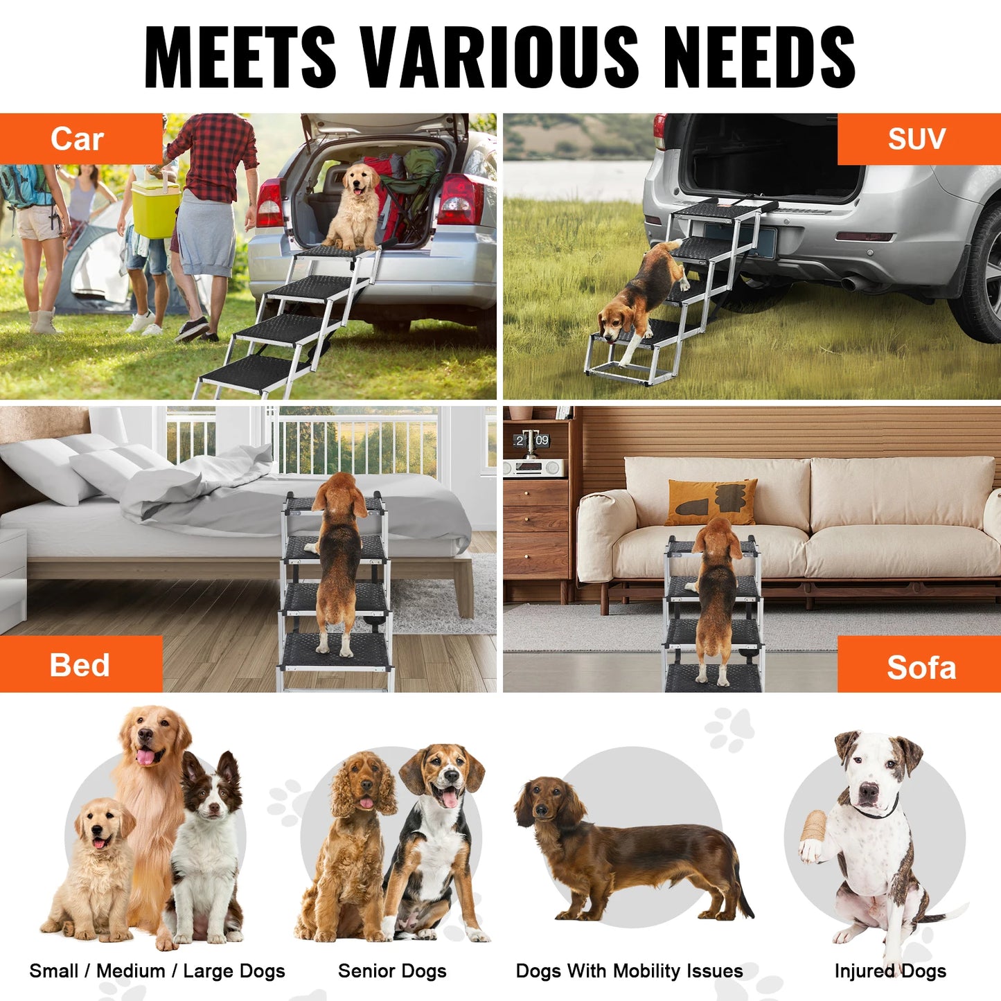 Dog Stair for Cars, Folding Portable Pet Steps Car SUV and Truck 150 lbs