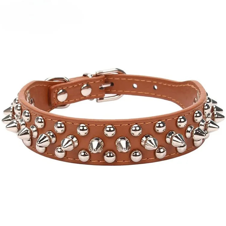 Adjustable Leather Pet Dog Collar Neck Strap. Leather Punk Rivet Spiked Dog Collar Pet Collars for Small Dog Cat