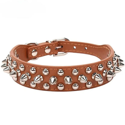 Adjustable Leather Pet Dog Collar Neck Strap. Leather Punk Rivet Spiked Dog Collar Pet Collars for Small Dog Cat