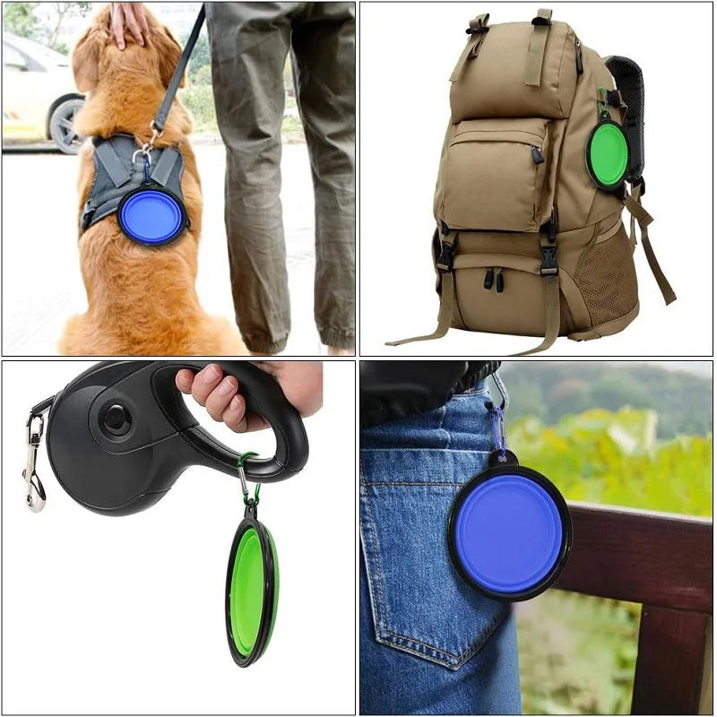 Folding Portable Silicone Dog Feeder Bowl.  2 In 1 Pet Dispenser Travel Dog Bowel