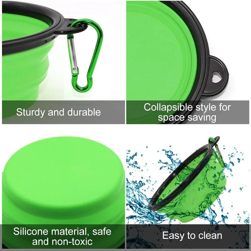 Folding Portable Silicone Dog Feeder Bowl.  2 In 1 Pet Dispenser Travel Dog Bowel