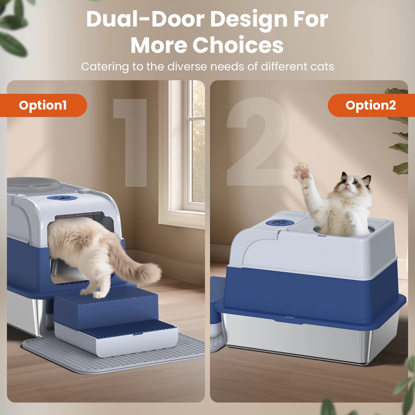 Stainless Steel Cat Litter Box.  Non-Stick Odor Control Easy Clean with Lid & Scoop