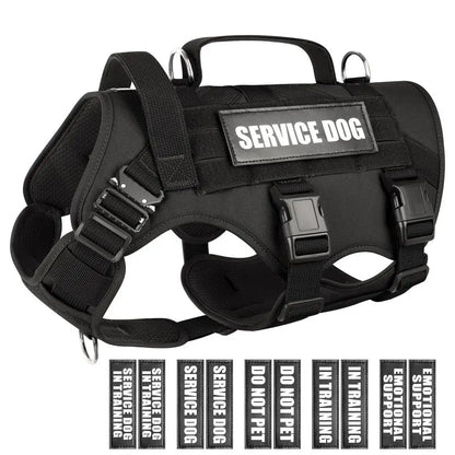 Service Dog Vest Harness for Large Dog, Tactical Working MOLLE Vest with 10 Pet Patches,