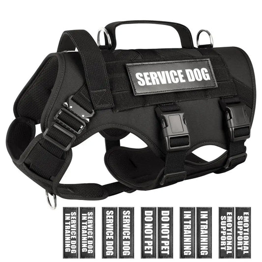 Service Dog Vest Harness for Large Dog, Tactical Working MOLLE Vest with 10 Pet Patches,