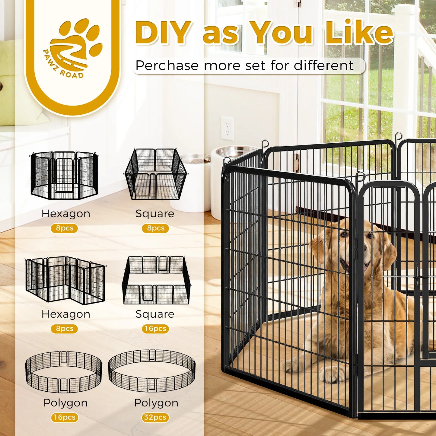 Dog Playpen with Door, Outdoor/Indoor Foldable door