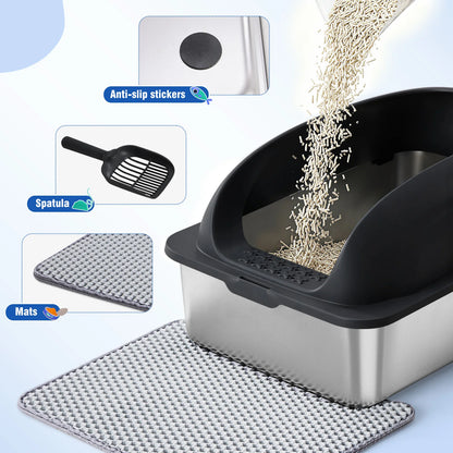 JHK Stainless 24IN Steel Cat Litter Box with Lid Large Cat Litter Box