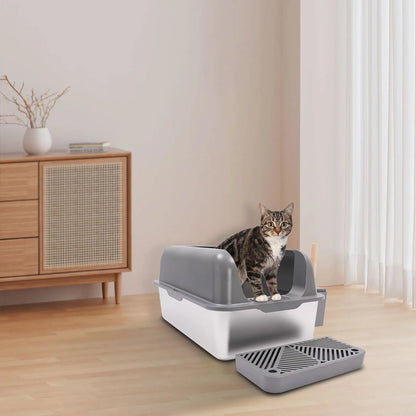 Stainless Steel Cat Litter Box with Protective Shovel