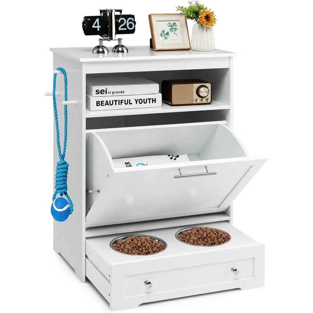 Pet Feeder Station, Dog Food Storage Container with Double Pull Out Dog Bowls,