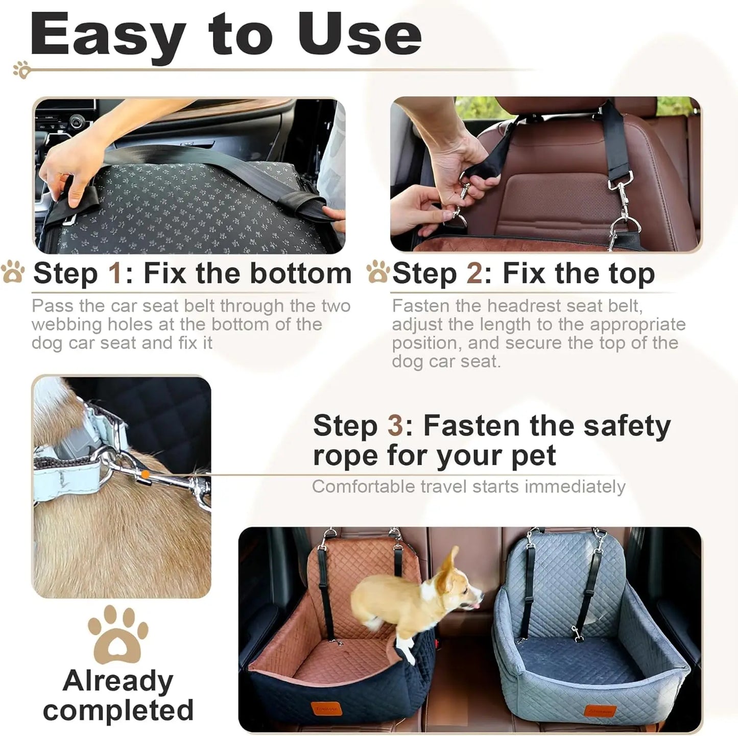 Dog Car Seat with Safety Leashes for Small Medium Pets 0-28lbs,