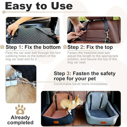 Dog Car Seat with Safety Leashes for Small Medium Pets 0-28lbs,
