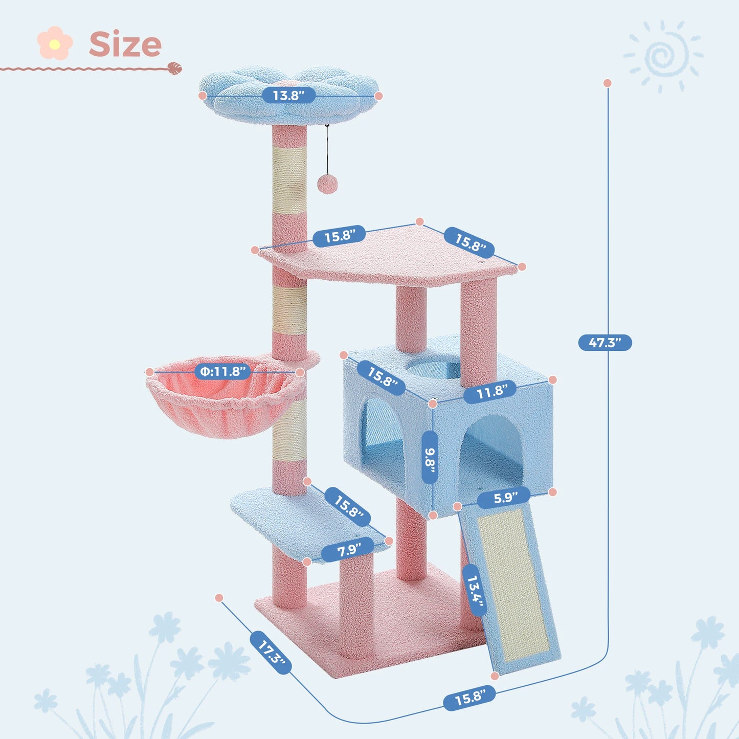 Flower Cat Tree Multi-Level Cat Tower with Sisal Covered Scratching Posts.
