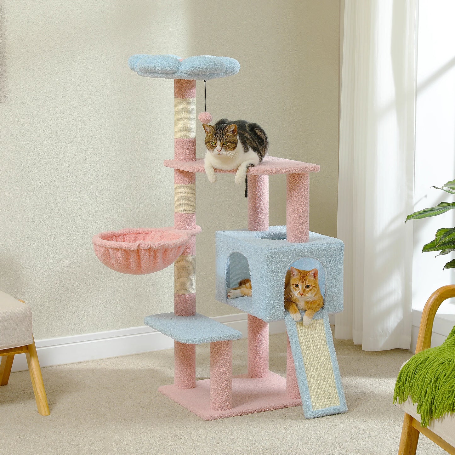 Flower Cat Tree Multi-Level Cat Tower with Sisal Covered Scratching Posts.