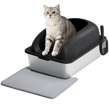 JHK Stainless 24IN Steel Cat Litter Box with Lid Large Cat Litter Box