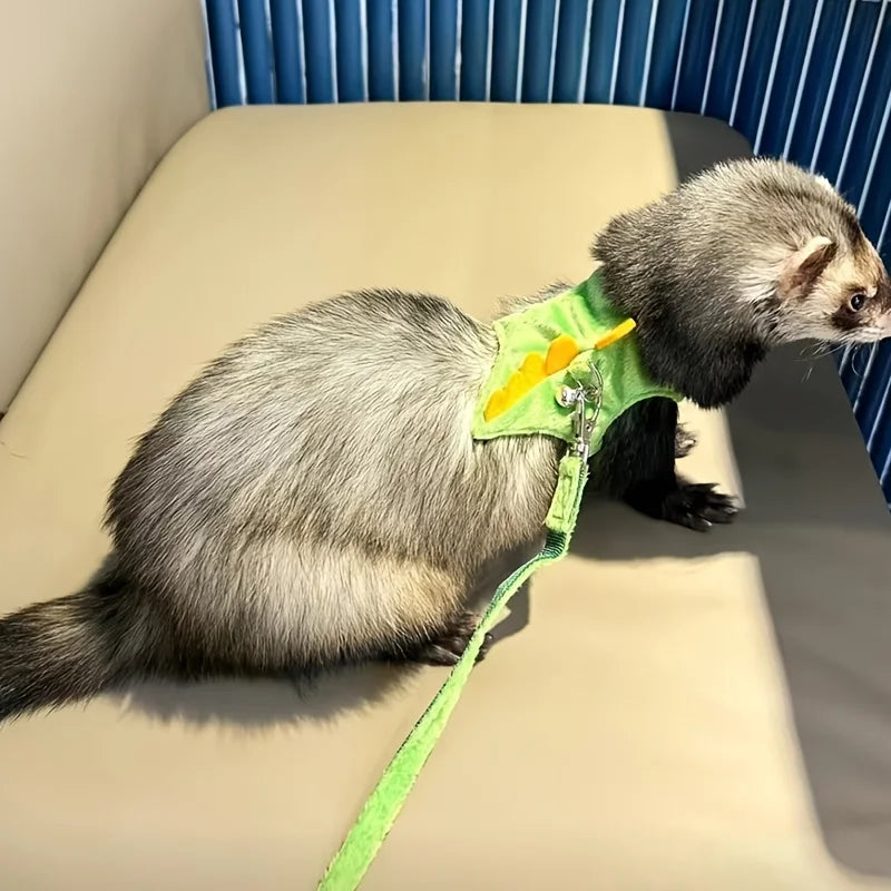 Ferret Lead Rope Vest Type. Adjustable Pet Rope Cute Dinosaur Shape with Bell for Walking Mice