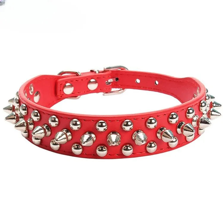 Adjustable Leather Pet Dog Collar Neck Strap. Leather Punk Rivet Spiked Dog Collar Pet Collars for Small Dog Cat