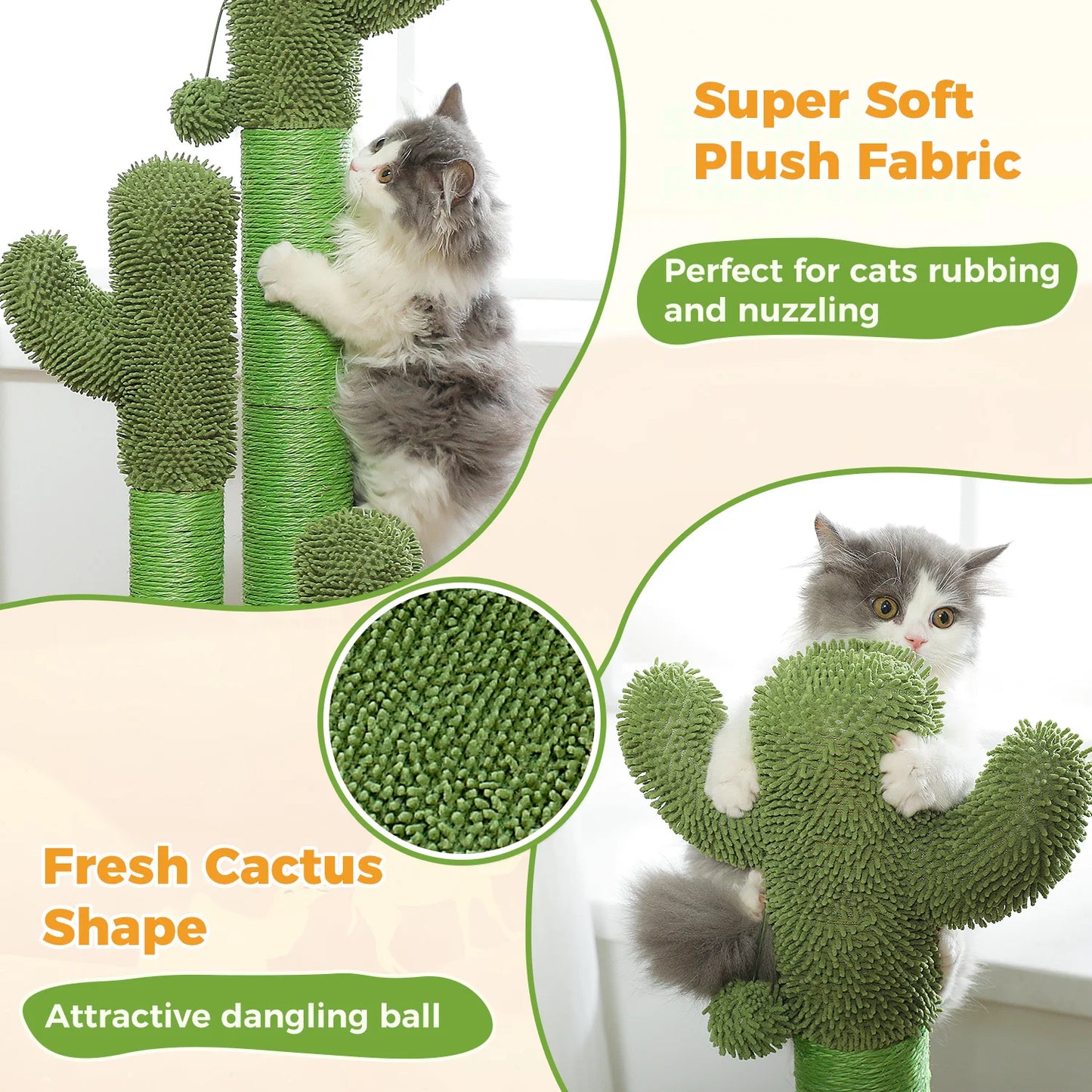 Cat Scratching Post with 3 Natural Scratching Poles and Interactive Dangling Ball,