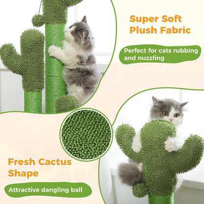 Cat Scratching Post with 3 Natural Scratching Poles and Interactive Dangling Ball,