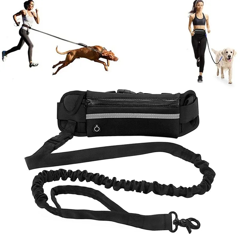 Hands Free Dog Leash for Running Walking Reflective Leash with Waist Bag