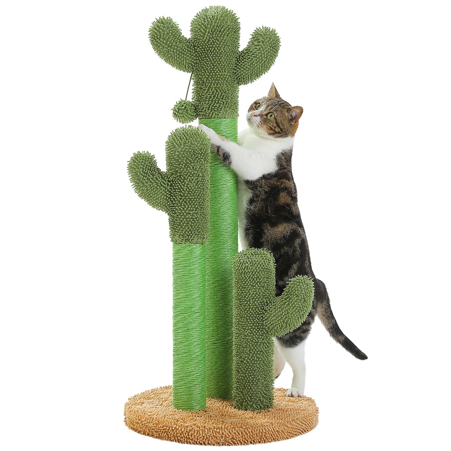 Cat Scratching Post with 3 Natural Scratching Poles and Interactive Dangling Ball,