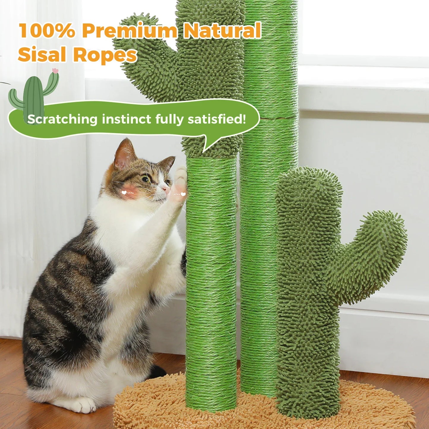 Cat Scratching Post with 3 Natural Scratching Poles and Interactive Dangling Ball,