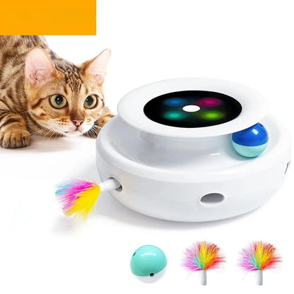 2 in 1 Smart Cat Toys with Automatic Feather Fun Ball Toy.  Set For Cat or Dog with 5 Modes Electronic Interactive.
