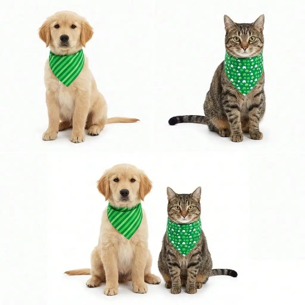 Green Shamrock & Stripe Reversible Triangle Pet Bandana for Dogs and Cats
