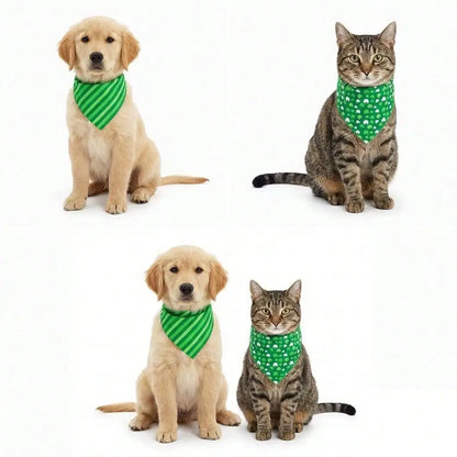 Green Shamrock & Stripe Reversible Triangle Pet Bandana for Dogs and Cats
