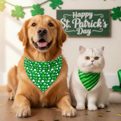Green Shamrock & Stripe Reversible Triangle Pet Bandana for Dogs and Cats