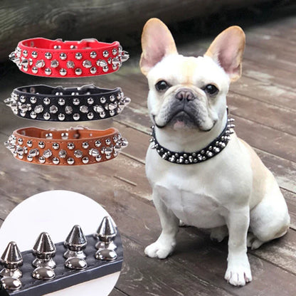 Adjustable Leather Pet Dog Collar Neck Strap. Leather Punk Rivet Spiked Dog Collar Pet Collars for Small Dog Cat