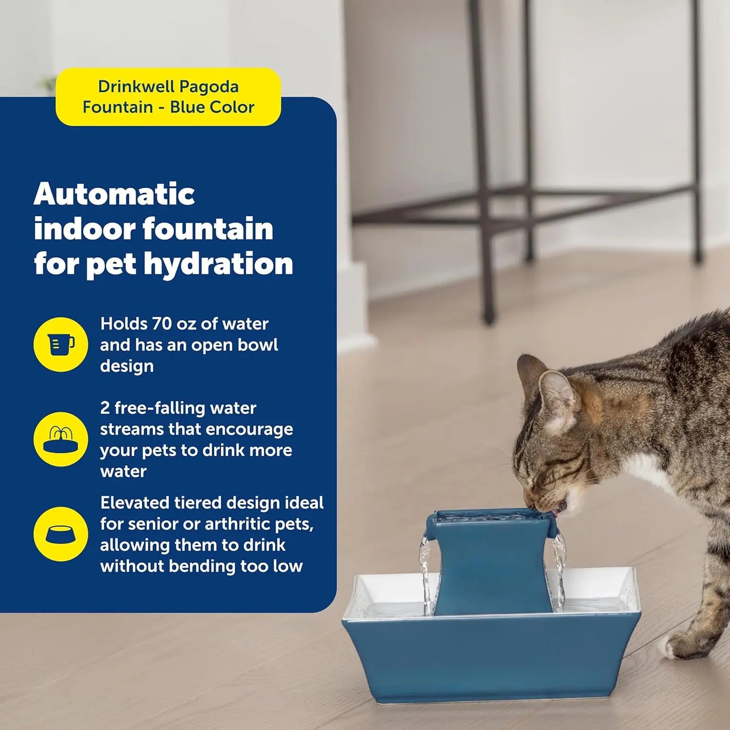 Ceramic Pet Water Fountain with Dual Streams, Elevated Bowl, 70 oz Capacity for Cats and Dogs