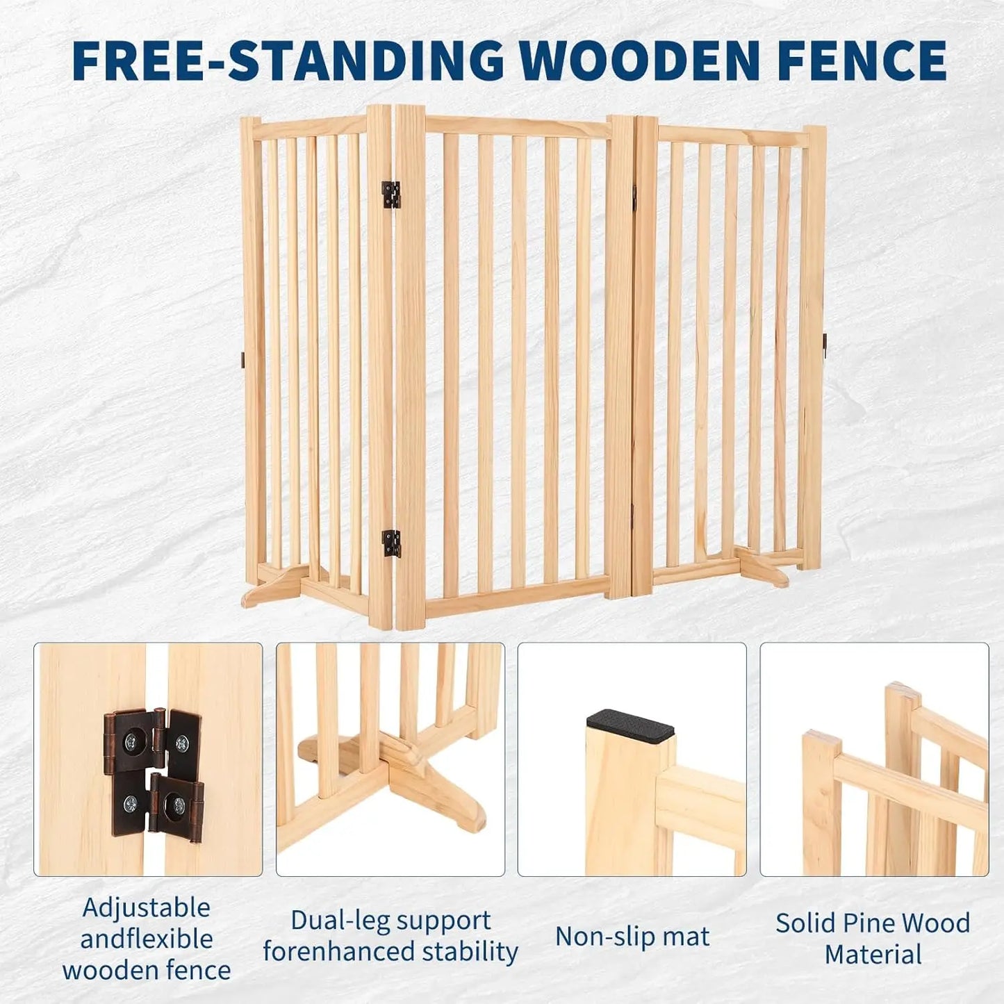 Freestanding Dog Gate, Foldable Pet Gate with Support Feet,