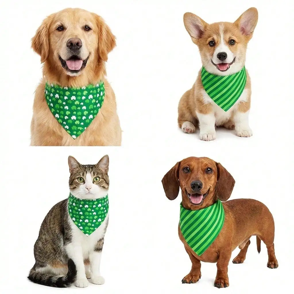 Green Shamrock & Stripe Reversible Triangle Pet Bandana for Dogs and Cats