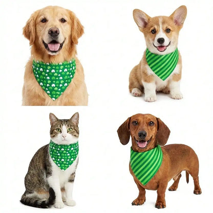 Green Shamrock & Stripe Reversible Triangle Pet Bandana for Dogs and Cats