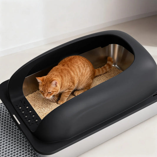 JHK Stainless 24IN Steel Cat Litter Box with Lid Large Cat Litter Box