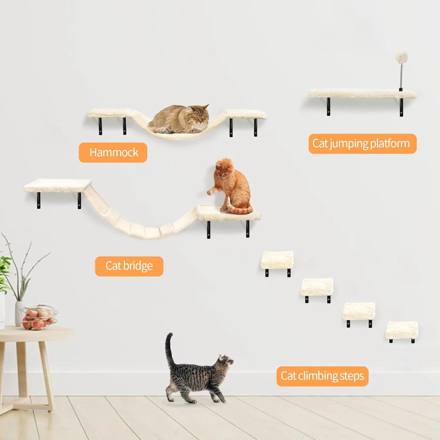Wall-Mounted Cat Climber Set with Shelves,
