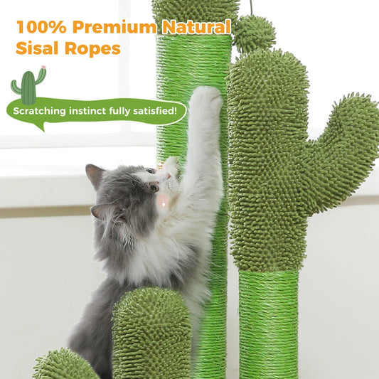 Cat Scratching Post with 3 Natural Scratching Poles and Interactive Dangling Ball,