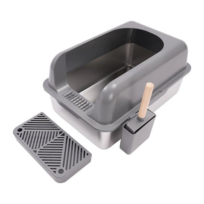 Stainless Steel Cat Litter Box with Protective Shovel