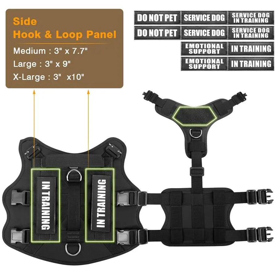 Service Dog Vest Harness for Large Dog, Tactical Working MOLLE Vest with 10 Pet Patches,