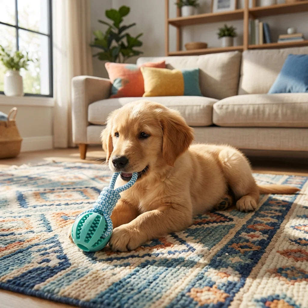 Cotton Rope & Rubber Dog Chew Ball and Treat Dispenser Toy.