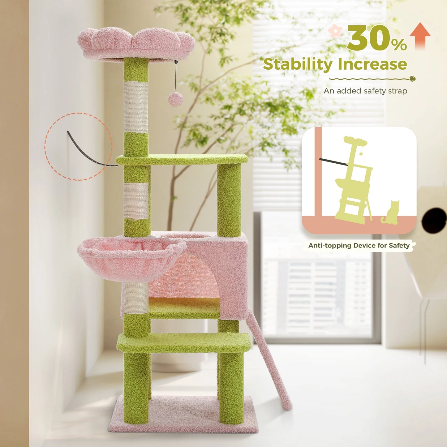 Flower Cat Tree Multi-Level Cat Tower with Sisal Covered Scratching Posts.